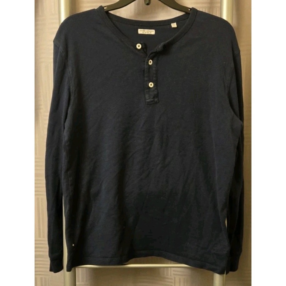 OOBE Brand Henley Shirt Mens‎ Medium M Blue Slub Cotton Distressed Vintage Style